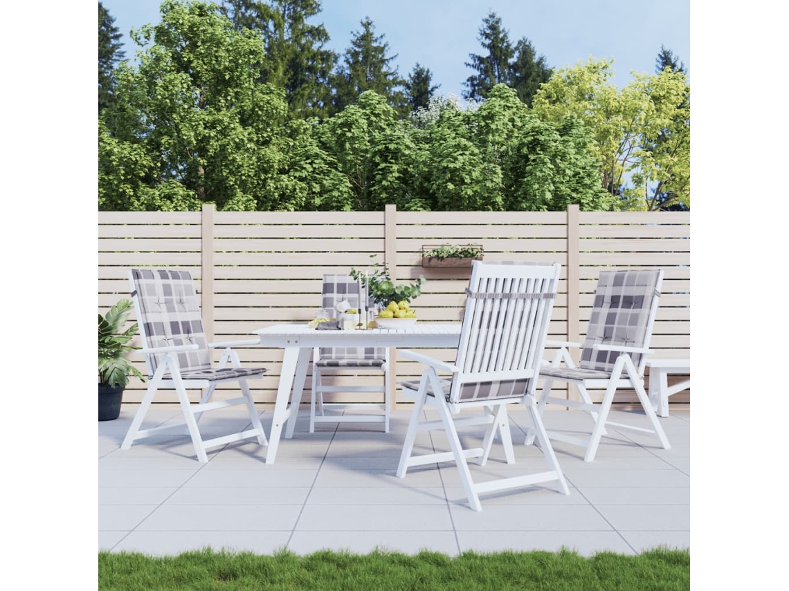 Vidaxl Almofadões Cadeiras Altas De Jardim 4pcs Tecido Xadrez Cinza