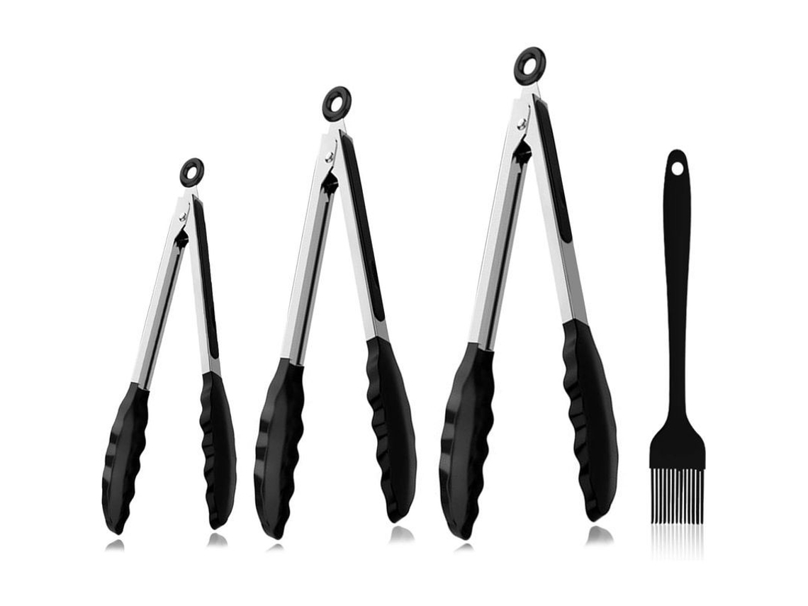 Pinzas De Cozinha E Churrasco De 7'', 9'' E 12'' Com Escova De Silicone, Para Churrasqueira, Assado, Servir, Churrasco, Forno