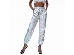 2026 pantalones Casuais Holo para Mulher Moda Streetwear Brilhantes Cool Club Tamanho S XXL XXL Blanco