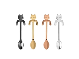 Conjunto de 4 colheres Linjou com design de gatinho, em aço inoxidável 304, para café, chá e sobremesas.