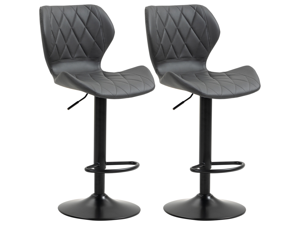 Bancos Bar 46,5x49,5x92 113cm Cinza, Couro Giratório com Encosto