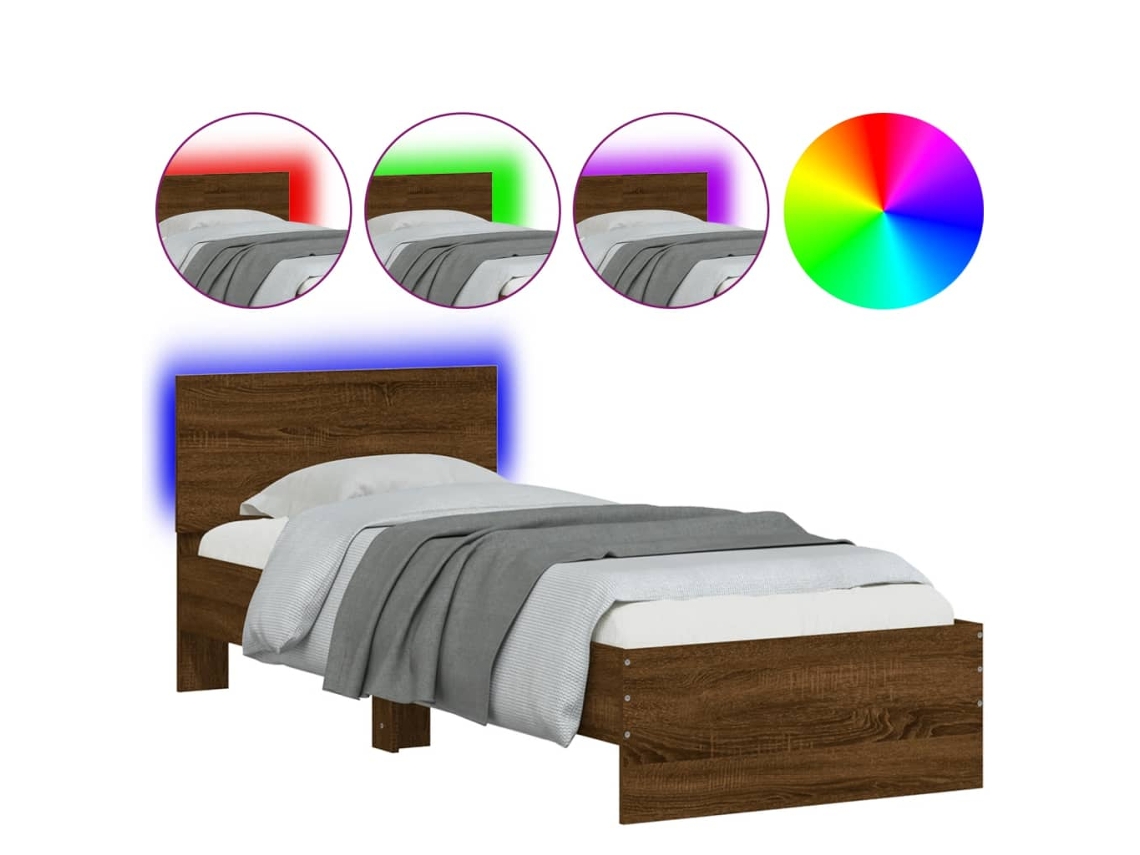 Estrutura de Cama com Cabeceira e Luzes Led Carvalho Castanho MAISON EXCLUSIVE (75x190 cm)