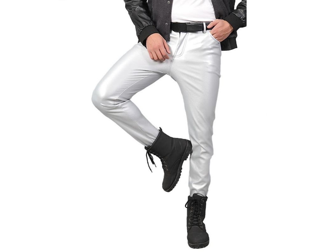 2026-calças De Couro Slim Fit Para Homem De Tamanho Médio Cor Solida Casual co Eu 34 Plata