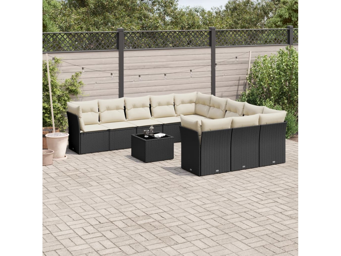 Vidaxl 12 Pcs Conjunto De Sofás De Jardim C/ Almofadões Vime Pe Preto