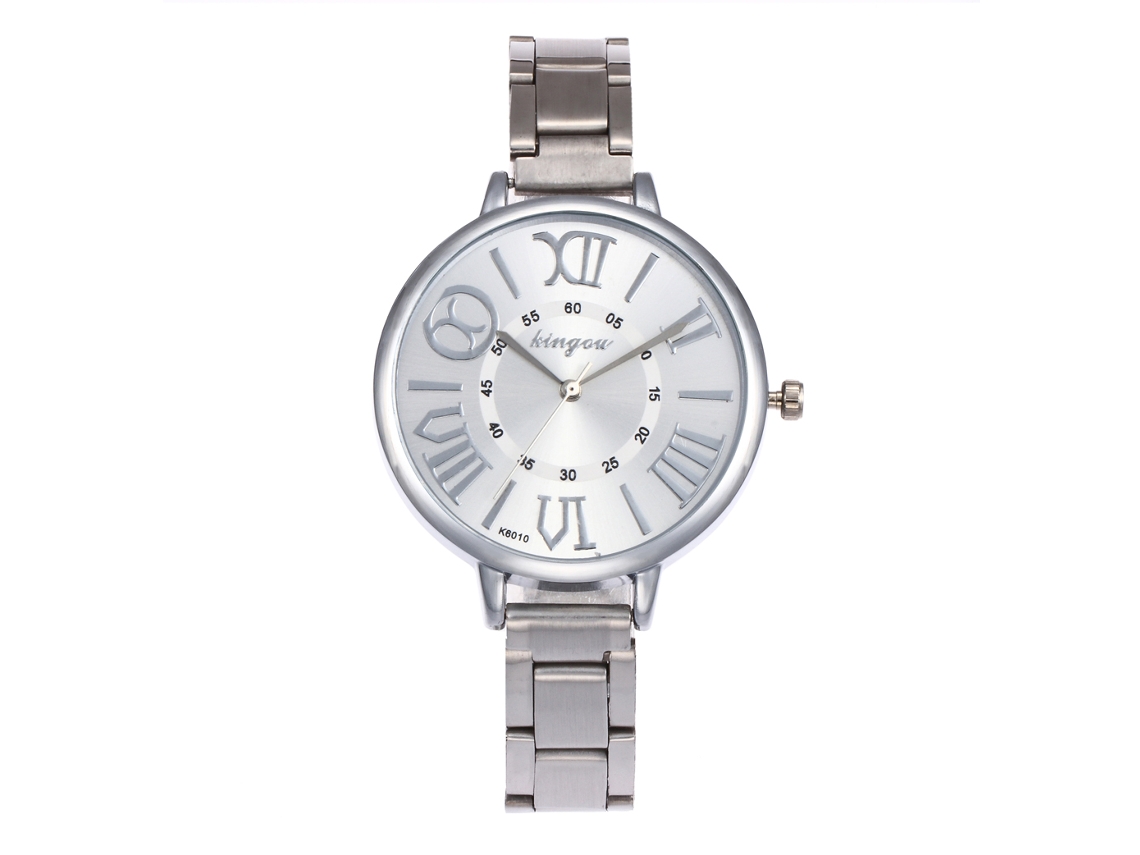Relógio de Pulso Feminino de Aço Inoxidável Simples com Movimento de Quartzo Prata