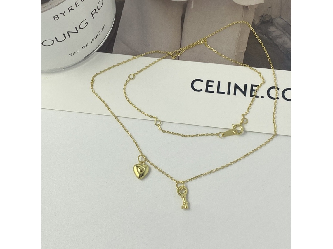 Colar Estilo Coreano com Mini Chave e Coração em Prata de Lei 925, Simples, Elegante e Versátil. MDUG