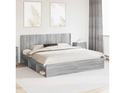 Vidaxl Estrutura De Cama Com Armazenamento E Cabeceira Sonoma Cinzento