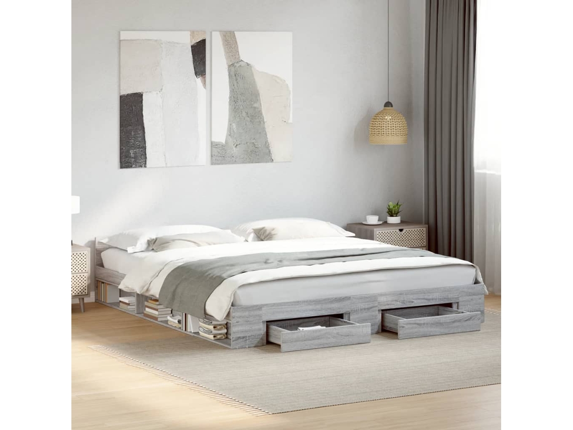 Vidaxl Estrutura de Cama C/ Gavetas Derivados Madeira Cinza Sonoma