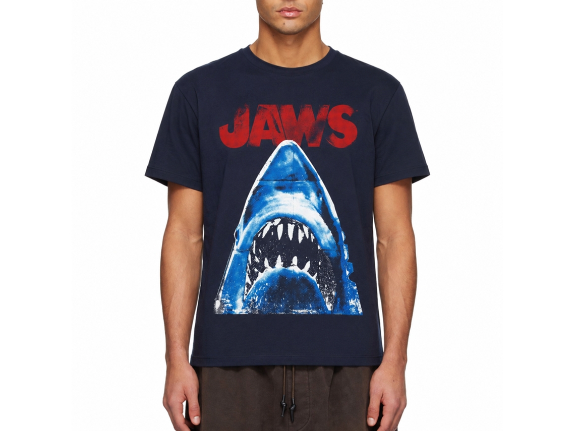 Rockinstone Jaws Movie Halftone Navy Adult T-shirt Size:s