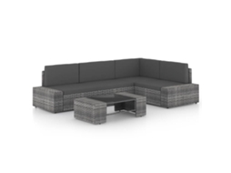 Vidaxl 5 Pcs Conjunto Lounge De Jardim C/ Almofadões Vime Pe Cinzento