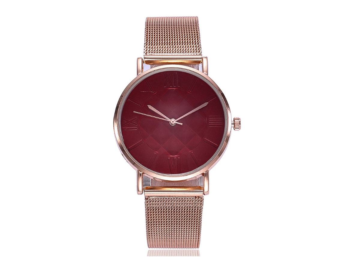 Relógio Feminino Vansvar Pulseira de Malha Quartzo Mostrador Redondo Elegante (vermelho)