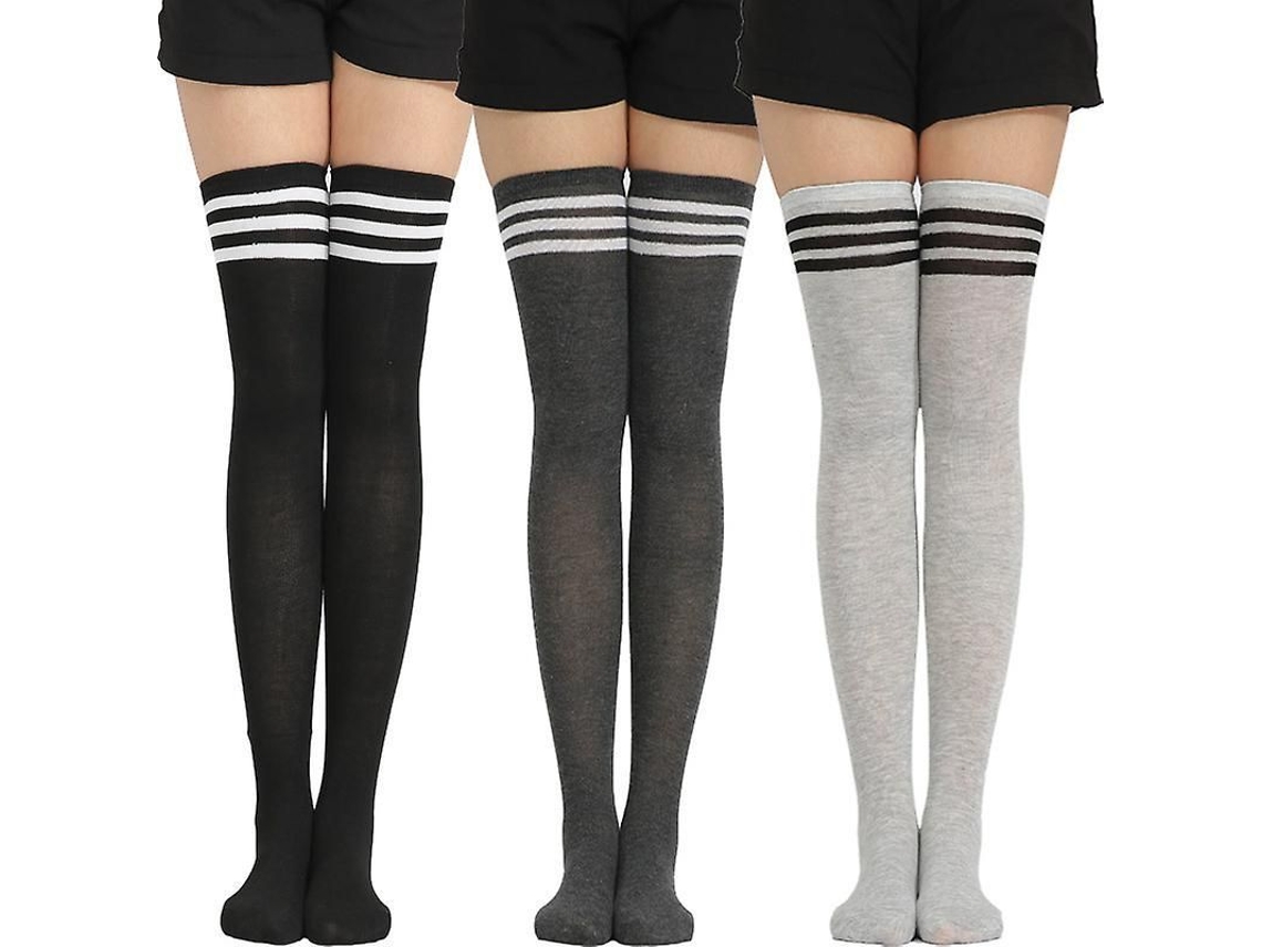 2026 3 Pares de Meias Altas para Mulher Meias Thigh High Meia Antideslizante Transpirable Leve