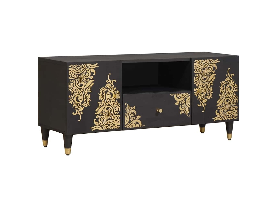 Vidaxl Gabinete Para Tv Preto 105 X 33 X 46 Cm Madeira De Manga Maciça