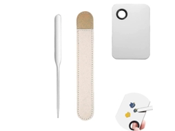 Espátula de Maquiagem Picasso Coreana com Paleta e Capa de Couro Inox Portátil