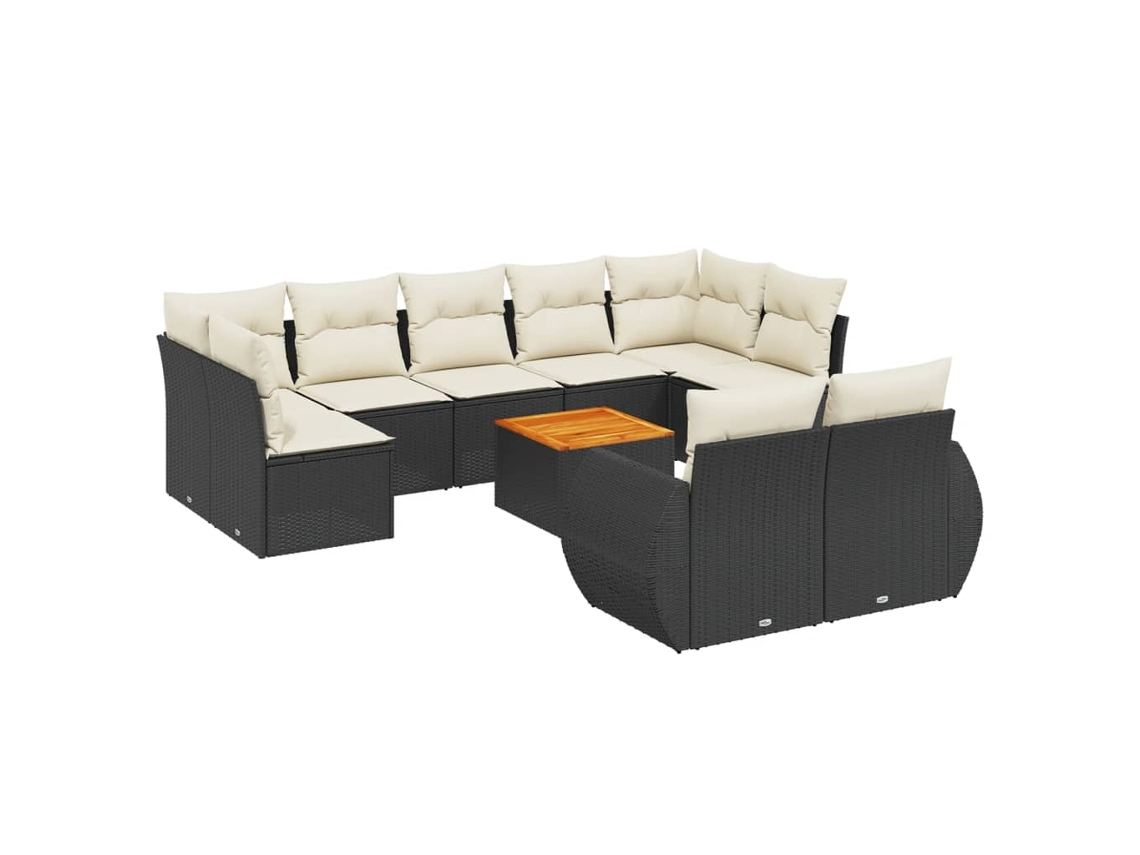 Conjunto de 10 Sofás de Jardim com Almofadões Vime Pe Preto MAISON EXCLUSIVE