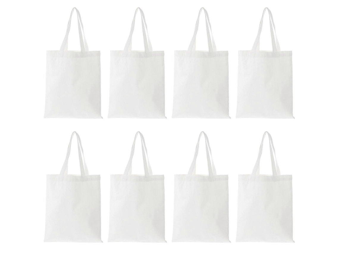 Conjunto de 8 Sacolas de Compras Dobráveis ​​para Sublimação em Lona, 35x30cm, Brancas GOKOCO