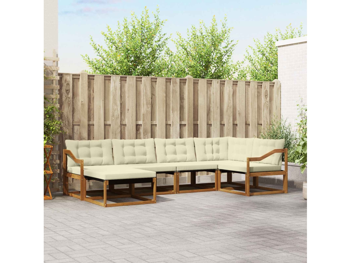 Vidaxl Conjunto De Sofás Para Exterior 6 Pcs Natural E Creme