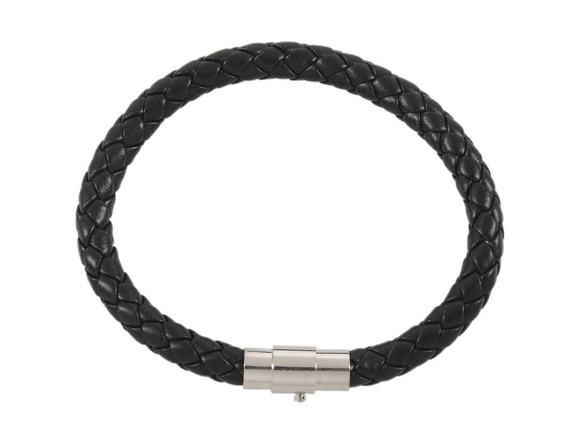 2026 pulsera de Cuero Auténtico Trenzada 6mm para Hombre Con Clasp de Acero Inoxidable Color Negro 20.3cm