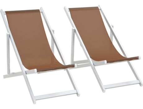 Conjunto 2 Cadeiras de Praia Dobráveis  Alumínio e Textilene Castanho