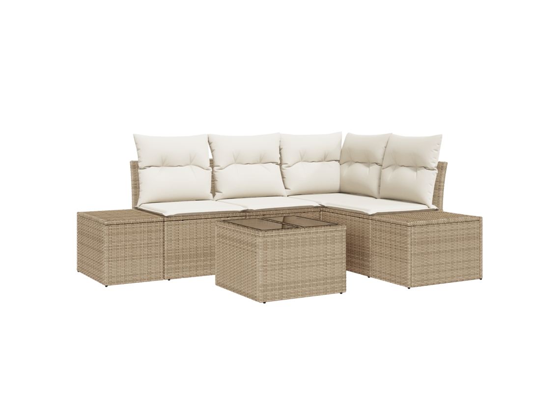 Conjunto 4 Conjunto De Sofá De Jardim Vidaxl Bege Vime Pe