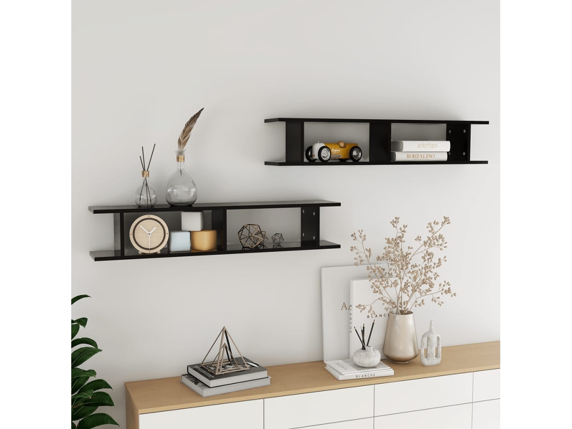 Vidaxl Estantes De Parede 2 Pcs 105x18x20 Cm Contraplacado Preto