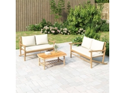 Vidaxl 3 Pcs Conjunto Lounge De Jardim Bambu C/ Almofadões Branco Nata