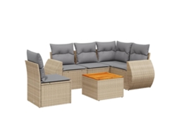 Conjunto de 6 Sofás P/ Jardim com Almofadões Vime Pe Bege MAISON EXCLUSIVE (80x200 cm)