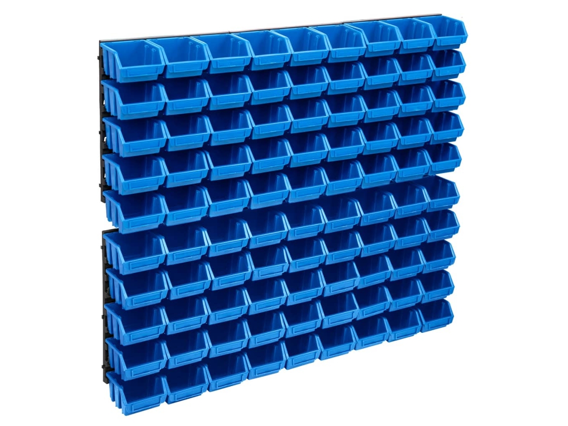 Vidaxl 96 Pcs Kit Caixas Arrumação Com Painéis Parede Azul E Preto