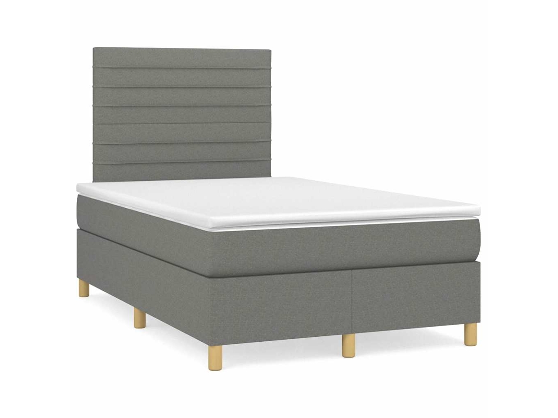 Vidaxl Cama Box Spring C/ Colchão E Led 120x190 Cm Tecido Cinza-escuro
