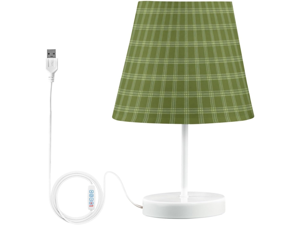 Luminária Noturna Led Junzan, Padrão Xadrez Verde Floresta, 3-cores, Cabo De Interface Usb, Abajur De Cabeceira