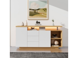 Buffet Com Iluminação Led 2 Portas, 3 Gavetas, 2 Nichos Natural E Branco Estilo