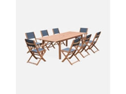 Conjunto De Jardim Com Mesa Extensível Em Madeira Com 8 Cadeiras, Madeira E Antracite