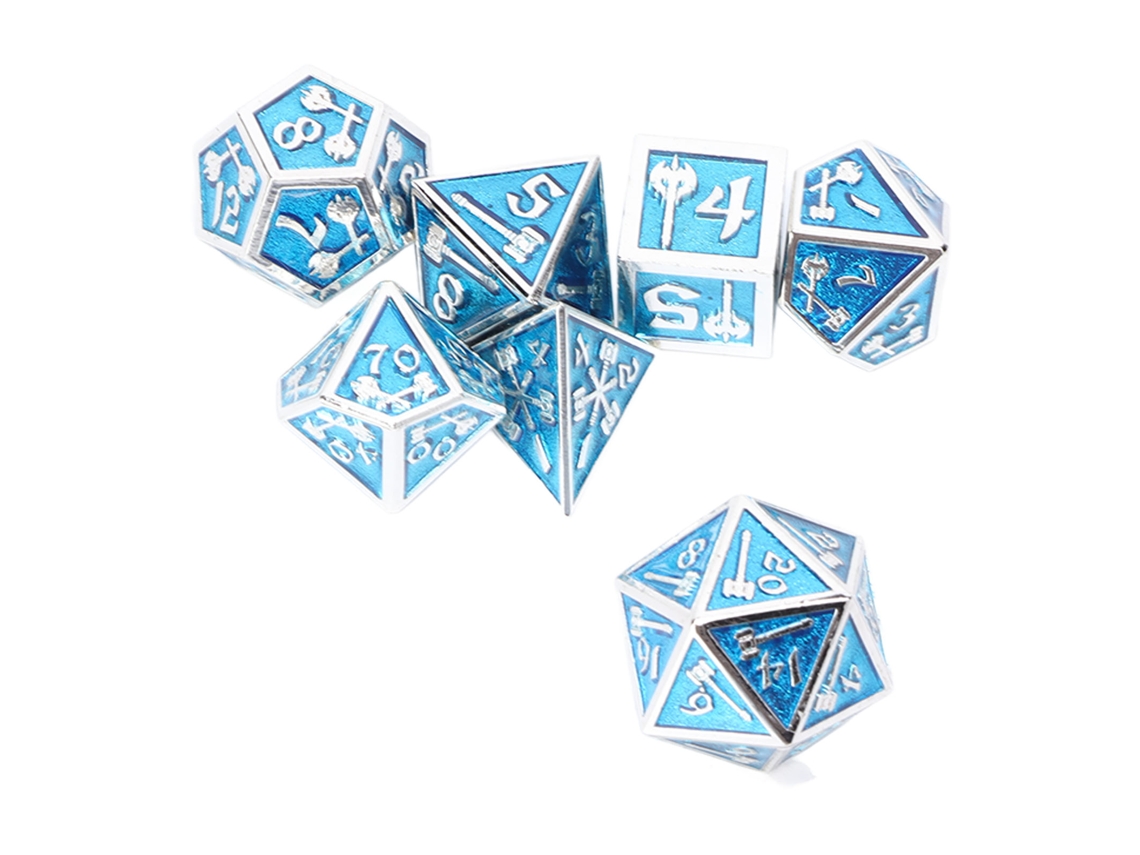 Ats set de 7 Dados Poliedros de Metal Clara Número Brillo Inodoro para Juegos de Mesa Y Rol Azul
