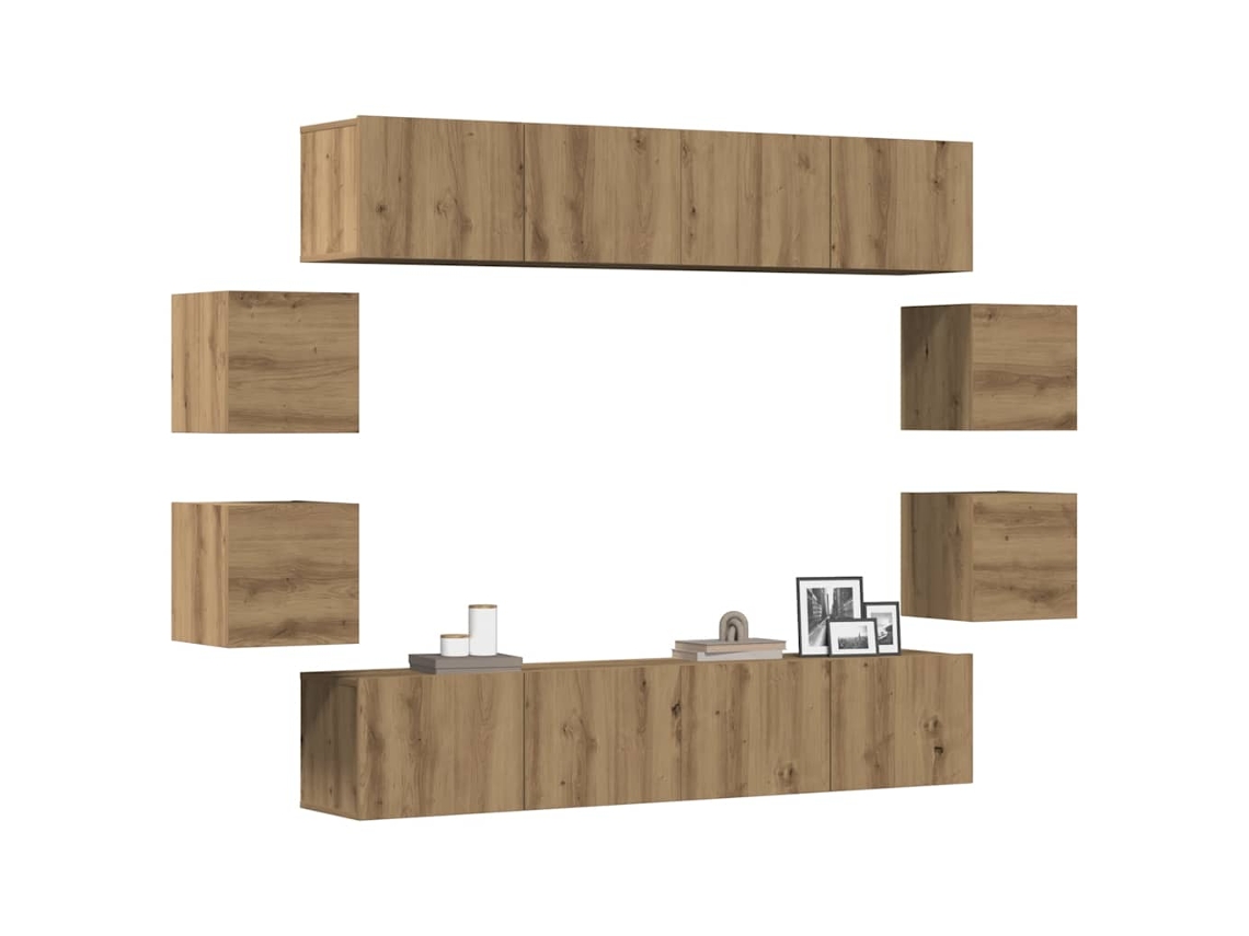 Vidaxl Conjunto De Armário Tv Parede 8 Pcs Madeira Carvalho Artisiano