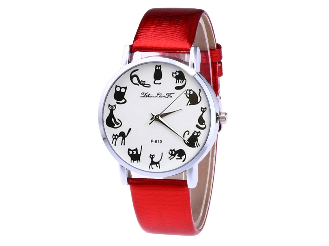 Reloj De Cuarzo Unisex Con Correa De Cuero Pu Y Dial Animal Zhoulianfa Rojo