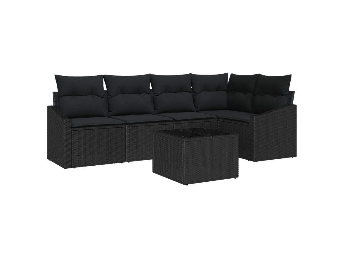 Conjunto 6 Sofá Exterior Vidaxl Preto Vime Pe (233,5 X 123,5 X 85 Cm)