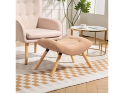 Pufe Moderno Com Revestimento Em Fleece E Pés De Madeira, Acolchoado, Para Sala, Quarto, Corredor, Castanho.