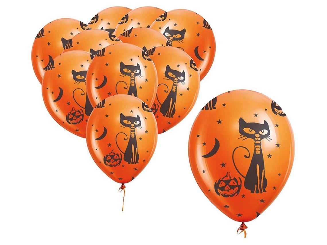 Pacote de 10 Balões Gato e Abóbora de 30 cm