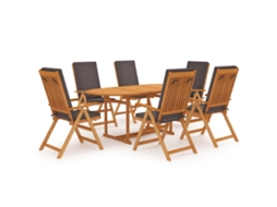 Vidaxl 7 Pcs Conjunto Jantar Jardim + Almofadões Cinzentos Teca Maciça