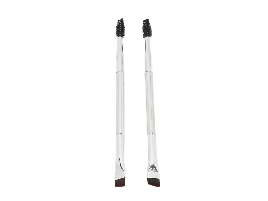 Conjunto de 2 Pincéis de Maquiagem para Sobrancelhas e Cílios com Ponta Dupla, Cor Prata