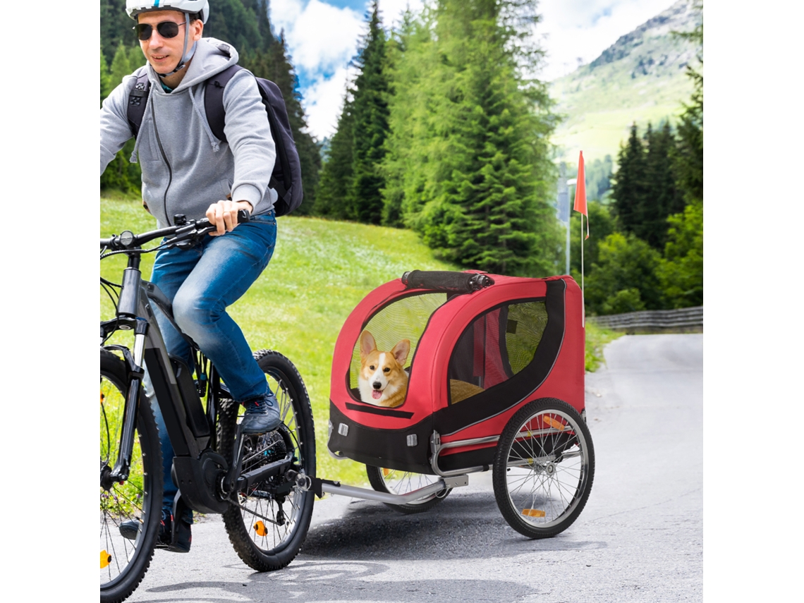 Reboque Para Bicicletas P/ Cães Com Acoplamento Universal Em Aço Vermelho+preto
