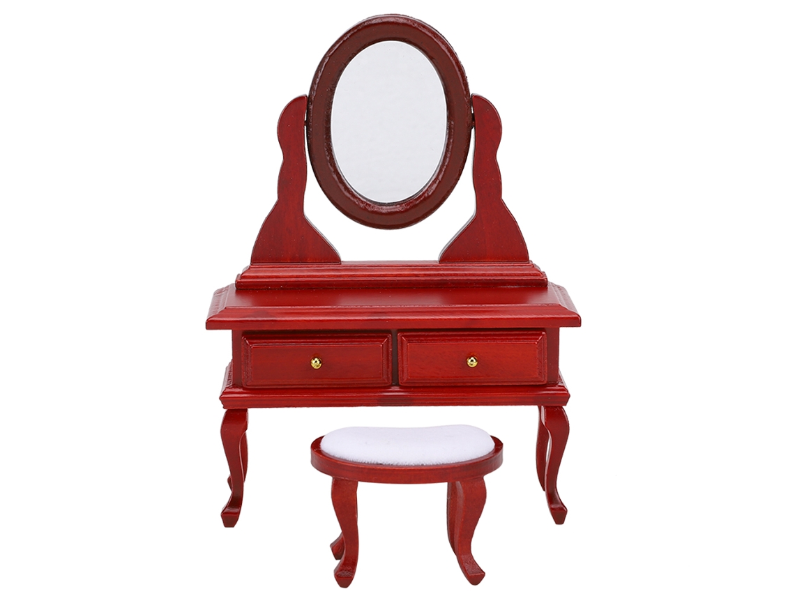 Rebe-móvel Miniatura Para Casa De Bonecas: Mesa De Maquiagem Estilo Europeu Modelo Em Madeira Cor Carvalho 1:12