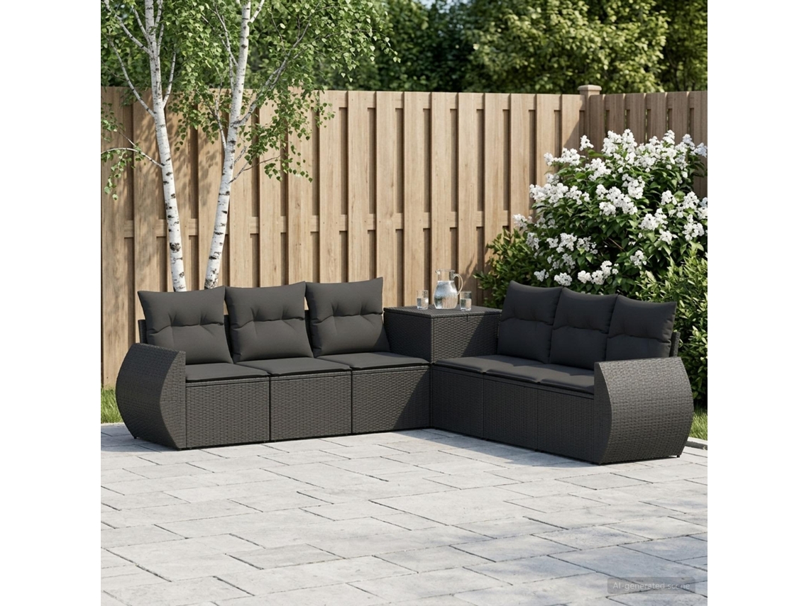 Vidaxl Conjunto De Sofás 7 Unid. Preto Rattan Poliéster E Aço