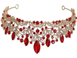 Coroa De Strass Nuobesty Para Mulheres, Tiara Para Casamentos E Festas, Acessório De Cabelo Dourado E Vermelho.