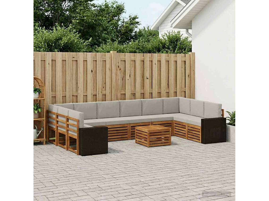 Vidaxl Conjunto De Sofás Para Exterior 11 Pcs Natural E Cinzento-claro