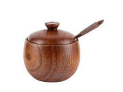 Pote De Madeira Para Especiarias, Açucareiro, Saleiro E Pimenteiro, Caixa Para Temperos, Panela Com Tampa E Colher, Latas Para Molho, Utensílios De Co