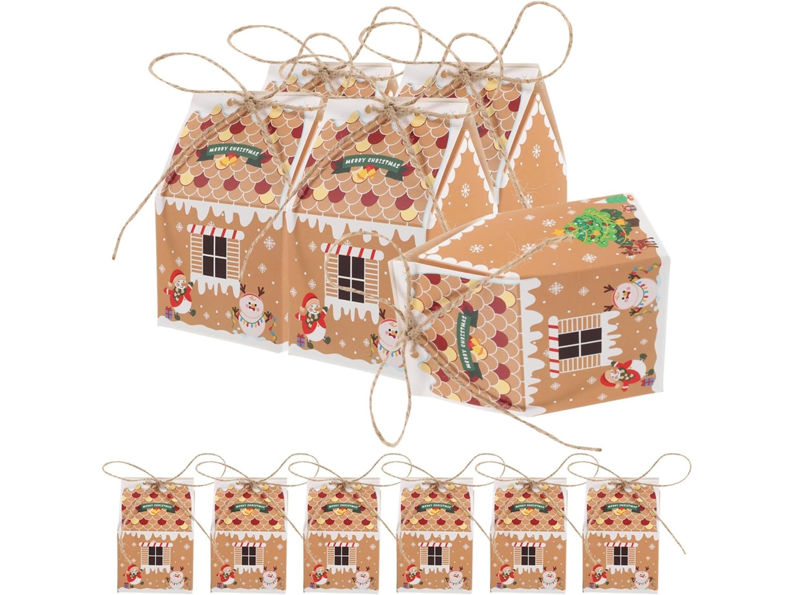 Caixas De Natal Lurrose Em Papel Kraft Reutilizáveis Formato Casinha Gengibre, 50-unidades Fáceis De Montar, Ideais Para