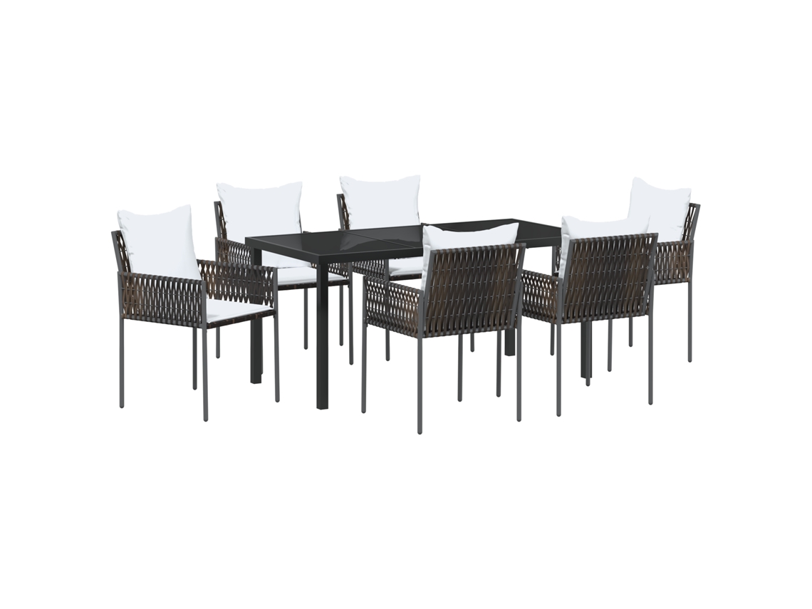 Conjunto 7 De Jantar De Jardim Com E Almofadas Vidaxl Castanho Poly Rattan