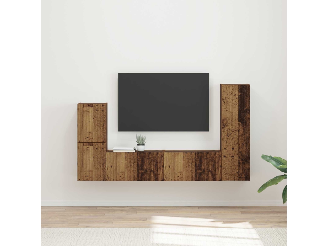 Vidaxl Conjunto De Móvel De Tv 4 Pcs Madeira Antiga Madeira Processada