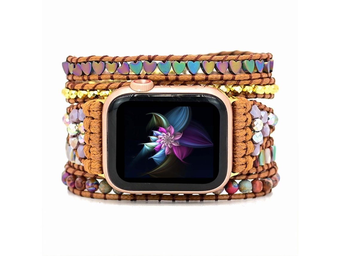 Pulsera De Reloj Con Perlas Boho, Correa Trenzada Compatible Con Iwatch